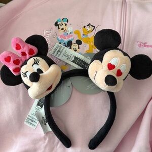 Minnie & Mickey Mouse Pink Heart Bow Headband Plush NWT